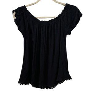 Bella De Jour Black Feminine Off Shoulder Linen CottageCore Top